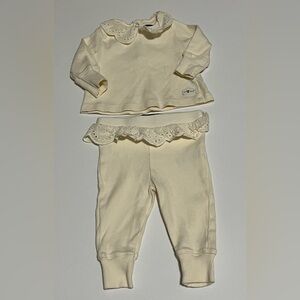 7 For All Mankind Baby Cream Ribbed Set Eyelet Ruffle | 0–3M